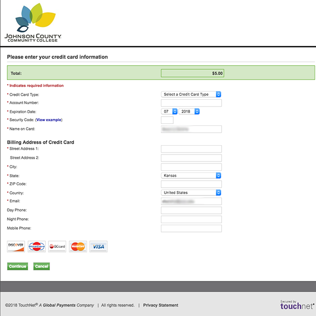 Marketplace中收集信用卡详细信息的付款表单的屏幕截图.